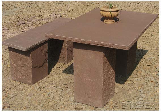 Chocolate Sandstone Garden Table & Bench Set